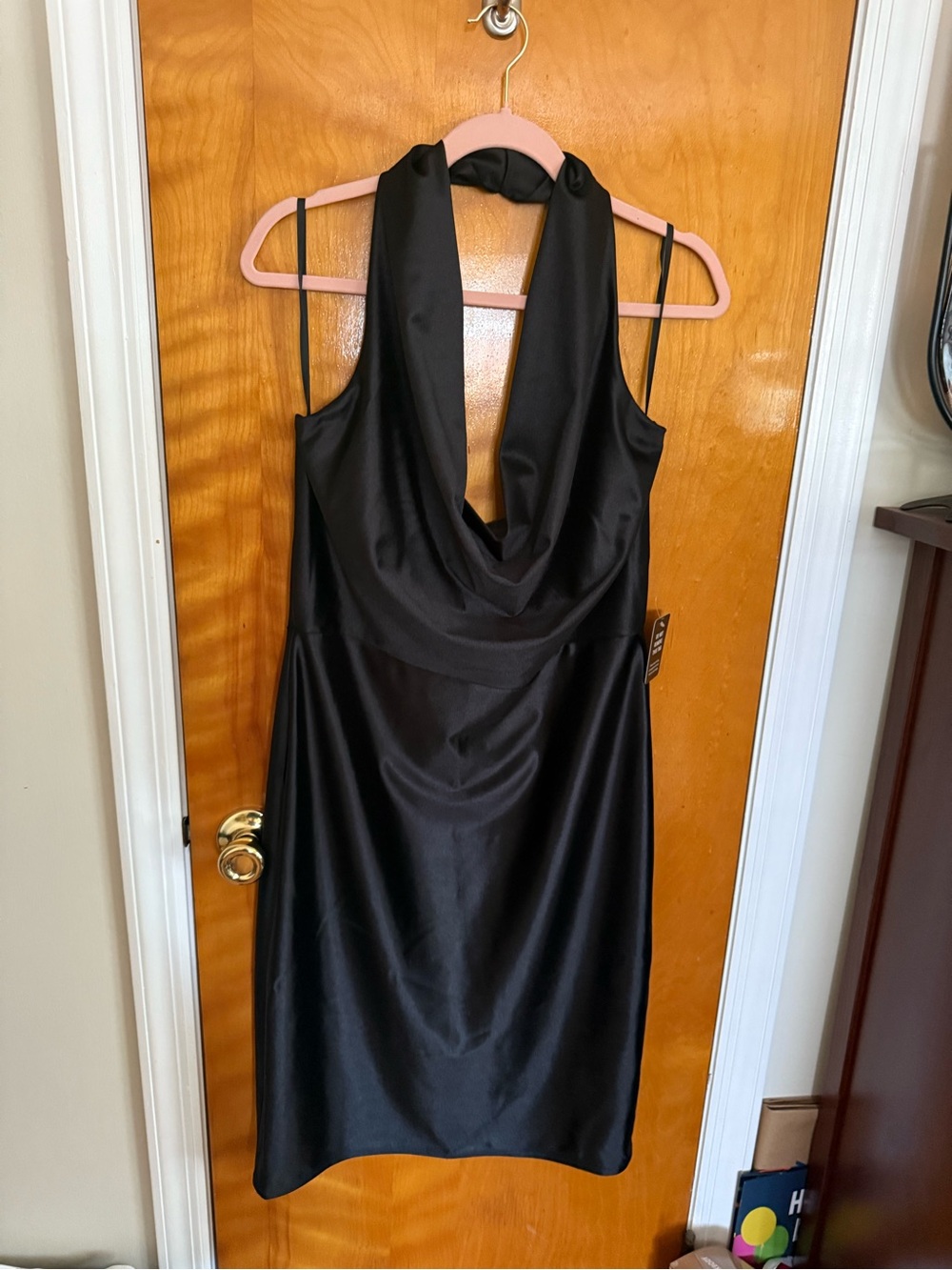 Express Black Satin Cowl Midi Dress